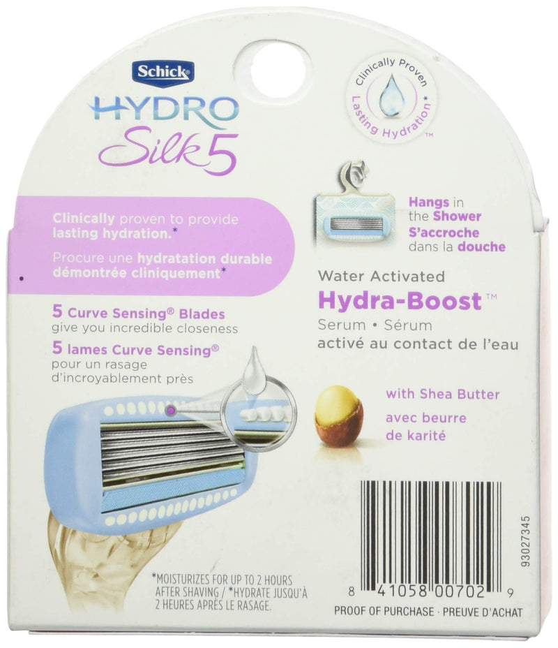 [Australia] - Schick Hydro Silk Moisturizing Razor Blade Refills for Women with Shower Hanger, 4 Count 4 Count (Pack of 1) 