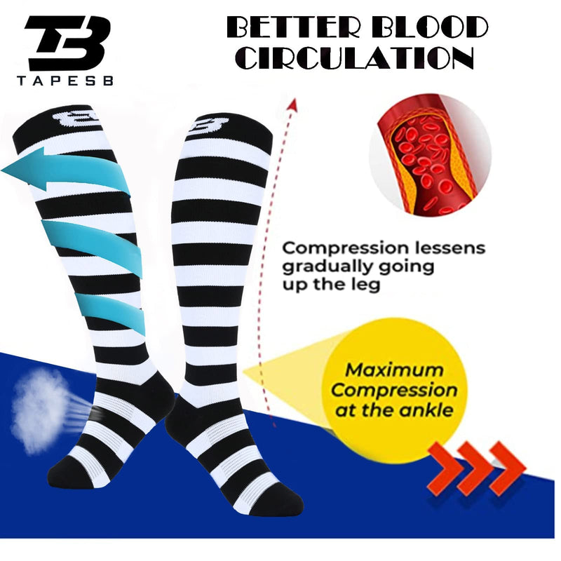 [Australia] - 3 PCS Plus size compression socks knee high wide calf 20-30 mmhg 2xl 3xl 4xl 5xl circulation breathable for nurse varices Black and White 3X-Large 