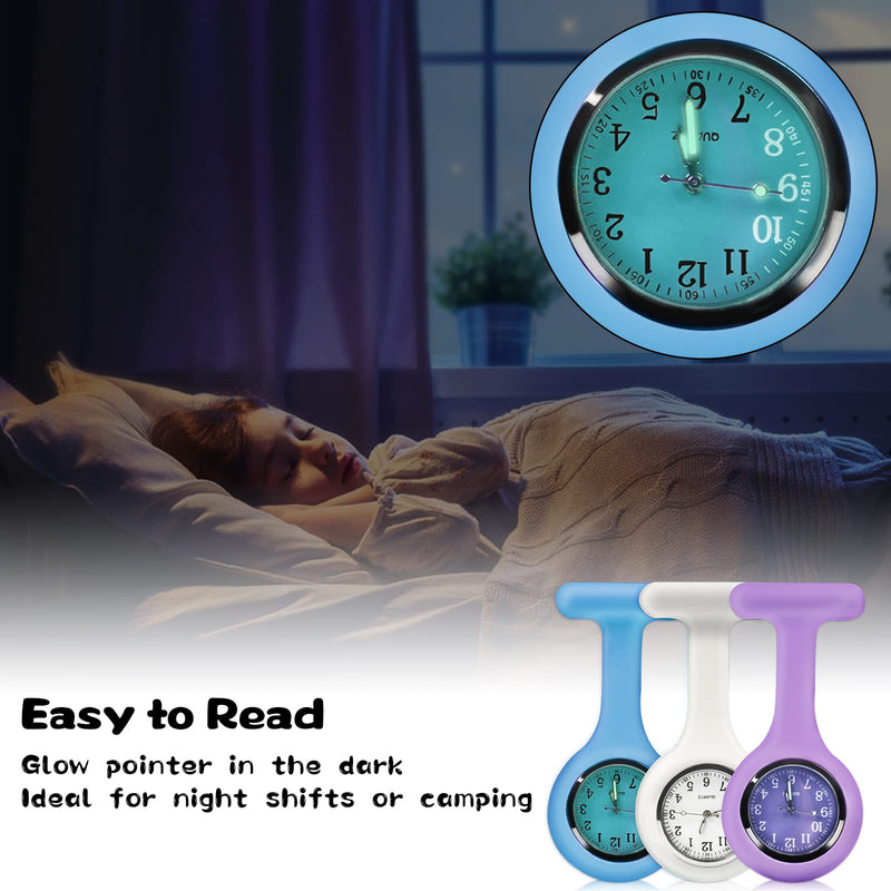 [Australia] - Nurse Watch Brooch, Silicone with Pin/Clip, Infection Control Design, Health Care Nurse Doctor Paramedic Medical Brooch Fob Watch Purple White and Light Blue 