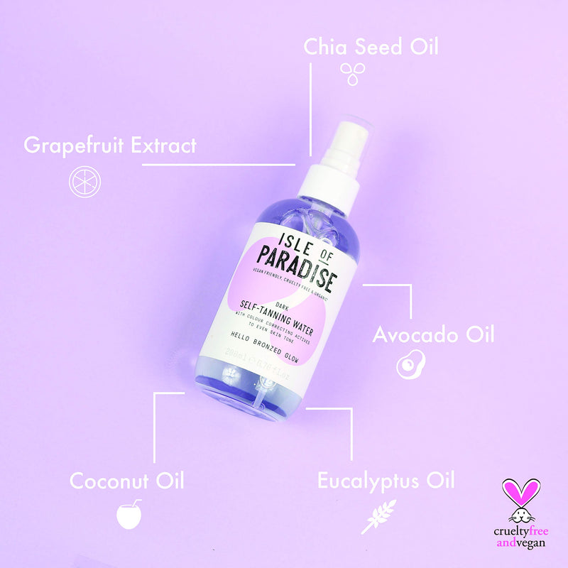 [Australia] - Isle of Paradise Fake Tan Water Dark (200 ml) Hydrating Self Tanning Water Natural Ingredients & Vegan 