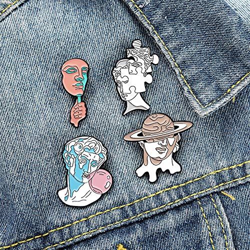 [Australia] - ROFARSO David Sculpture Enamel Pin Set Creative Vaporwave Brooch Pins Creative Mask Jigsaw Planet Puzzle Bubbles Lapel Pins Accessory for Clothes Backpacks Badges Hats Bags Gift 