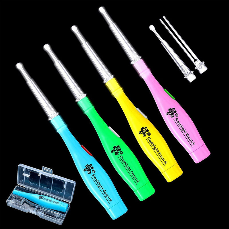 [Australia] - 4 Pieces Ear Wax Removal Tool with LED Light and Storage Case LED Earwax Spoon Safe Ear Pick Spoon Tweezer Ear Wax Removal Tool Kit with Flashlight for Adults and Children 