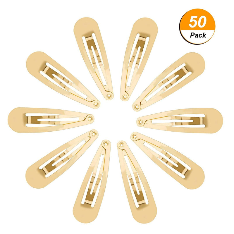 [Australia] - 50 Pack Snap Hair Clips Hair Barrettes for Kids, Girls and Women, 50 mm (Gold) 50 Count (Pack of 1) Gold 