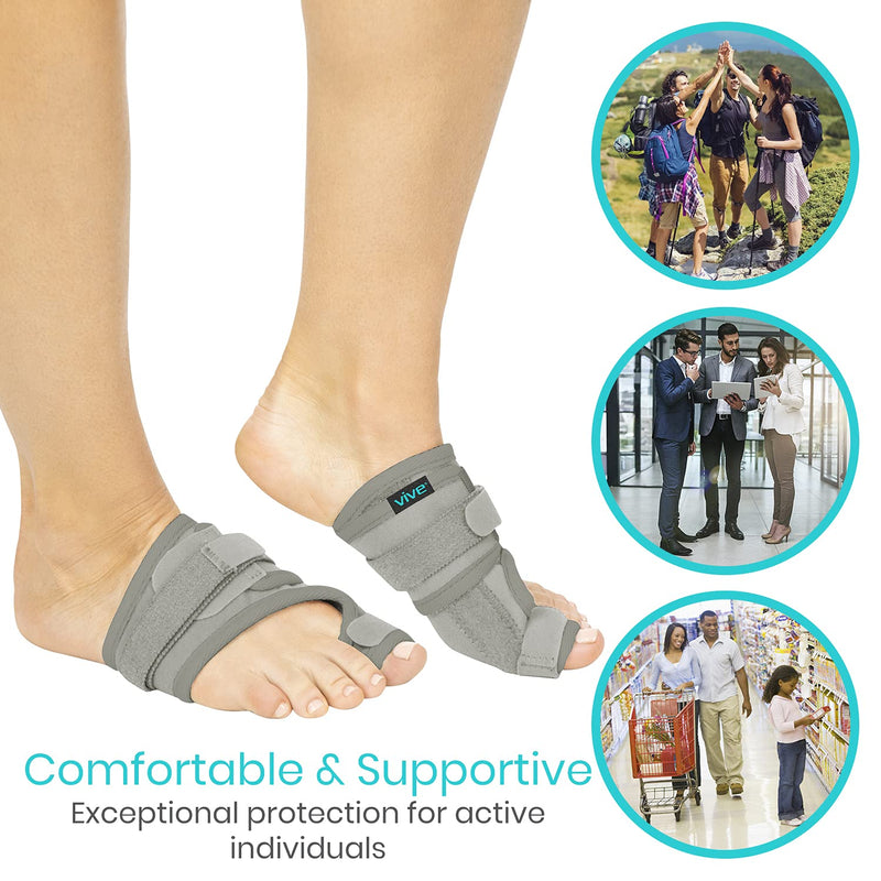 [Australia] - Vive Bunion Corrector for Women & Men (Pair) - Big Toe Brace Straightener with Splint - Hallux Valgus Pad with Adjustable Strap, Joint Pain Relief, Alignment Treatment, Hammer Toe Separator - Orthopedic Sleeve Foot Wrap Support (Gray) Gray 