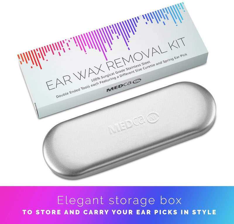 [Australia] - Ear Wax Removal Kit - 6 Piece Ear Cleansing Tool Set, Stainless Steel Ear Curette Earwax Removal Kit for Thorough Ear Cleaner with Spiral Spring Cleaner Pick Unclogger with Storage Case 