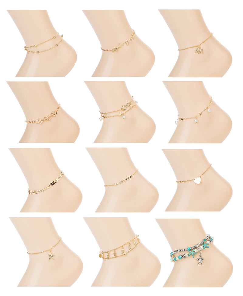 [Australia] - Masedy 24 Pcs Anklets Toe Rings for Women Girls Bracelets Anklets Adjustable Open Toe Ring Beach Foot Jewelry A: Gold 24Pcs 
