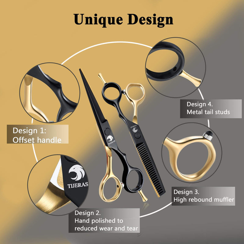 [Australia] - Gold Hairdressing Scissors Set 5.5 Inch Hair Cutting and Thinning Scissors Kit for Men Women Kids Hair Scissors for Barber Hairdresser Gold 