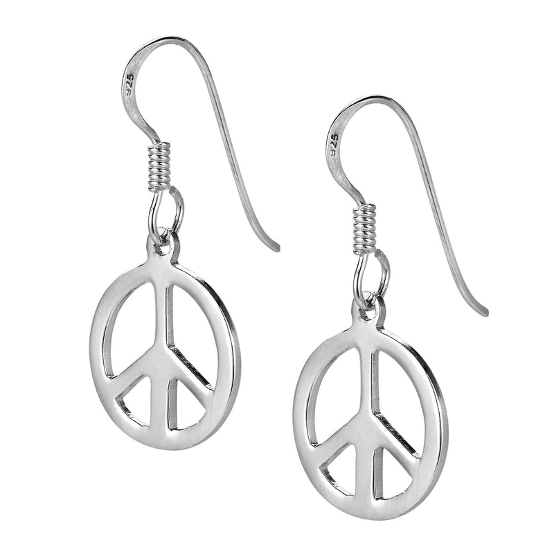 [Australia] - Charming and Vintage 13 mm Peace Symbol .925 Sterling Silver Dangle Earrings 