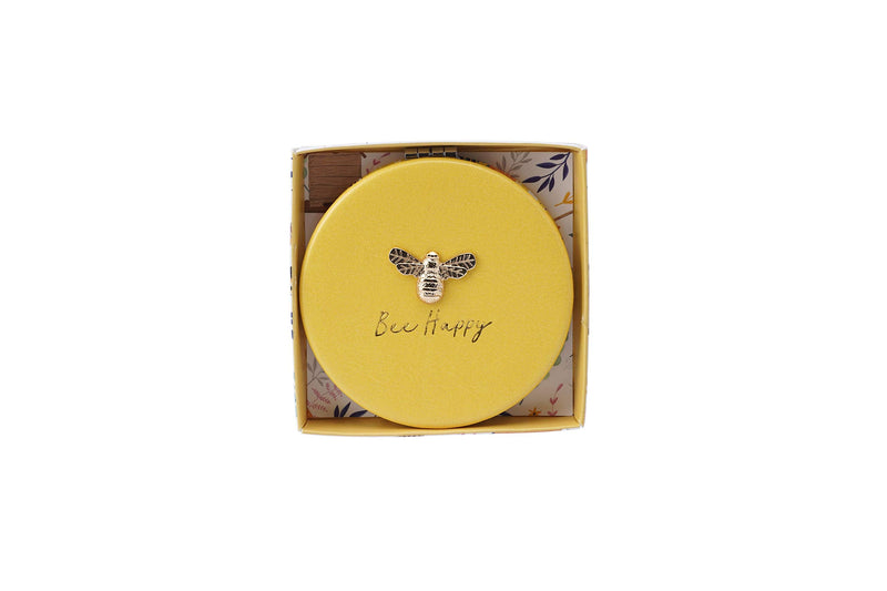 [Australia] - Compact Mirror | 'Bee Happy' | Yellow | Comes Gift Boxed | 2 Varied Magnifications | From CGB Giftware's The Beekeeper Range | Ladies Compact Mirror |GB03892 