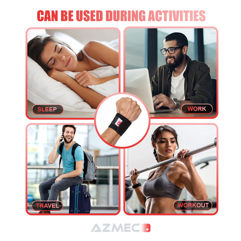 [Australia] - AZMEC Carpal Tunnel Wrist Brace, Support for Arthritis and Tendonitis Pain Relief - Wrist Compression Strap, Fits Left or Right Hand, Wrist Wraps Adjustable One Size, For Men and Woman. Good for day-to-day activities and sports. (BLACK) BLACK 