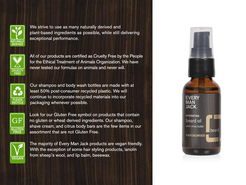 [Australia] - Every Man Jack Beard Oil - Sandalwood | 30 ml - 1 Bottle | Naturally Derived, Parabens-free, Pthalate-free, Dye-free, and Certified Cruelty Free 