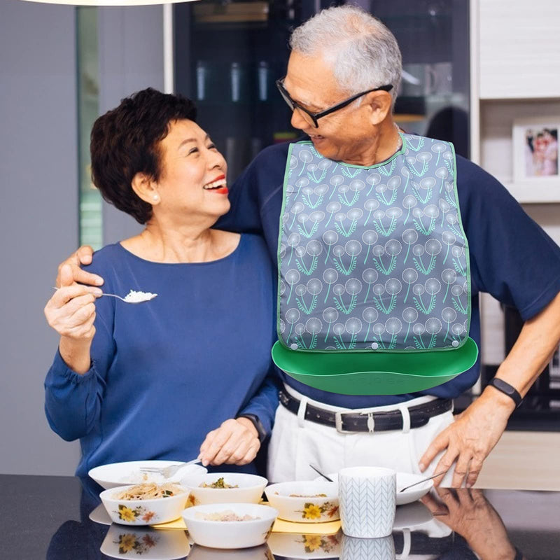 [Australia] - Hemoton Green Adult Bibs for Adults Senior with Crumb Catcher Waterproof Washable Bibs for Elderly Men Women Eating Bib 