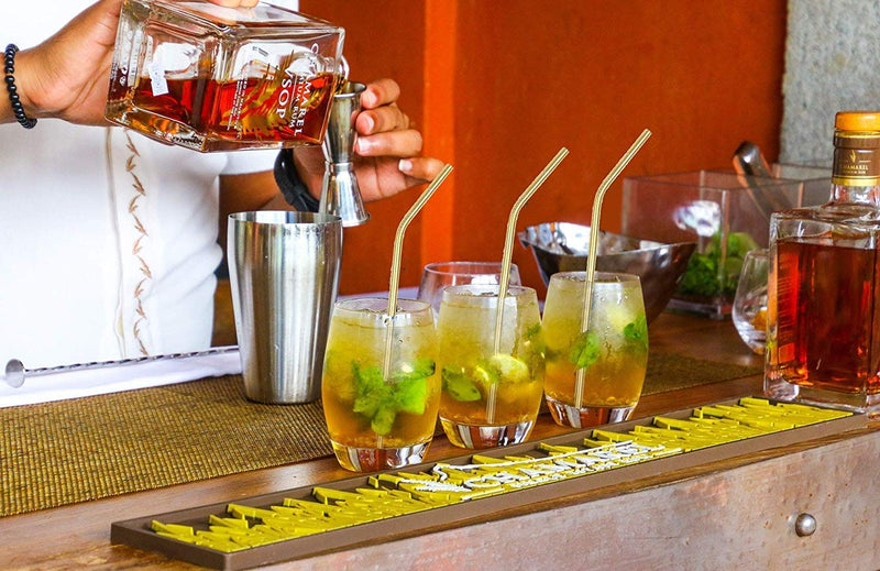 [Australia] - Stainless Steel Straw, Gold Eco Friendly Reuseable Metal Drinking Straws 8.5 inch with 2 Cleaning Brush (8 Pack – 4 Straight – 4 Curved) 