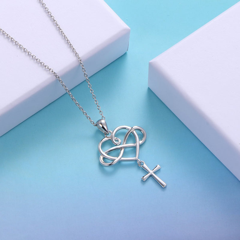 [Australia] - LINLIN FINE JEWELRY Cross Necklace 925 Sterling Silver Infinity Love of God Heart Cross Pendant Necklace Christian Gift for Women Girls 