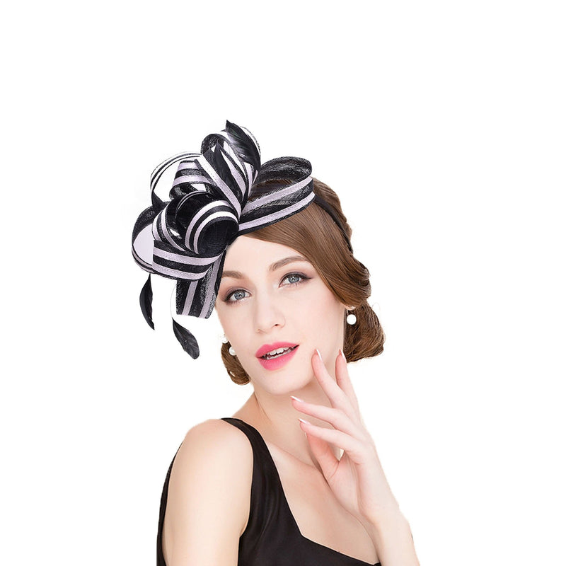 [Australia] - Lawliet Womens Sinamay Stripe Feather Fascinator Cocktail Dress Hat T222 