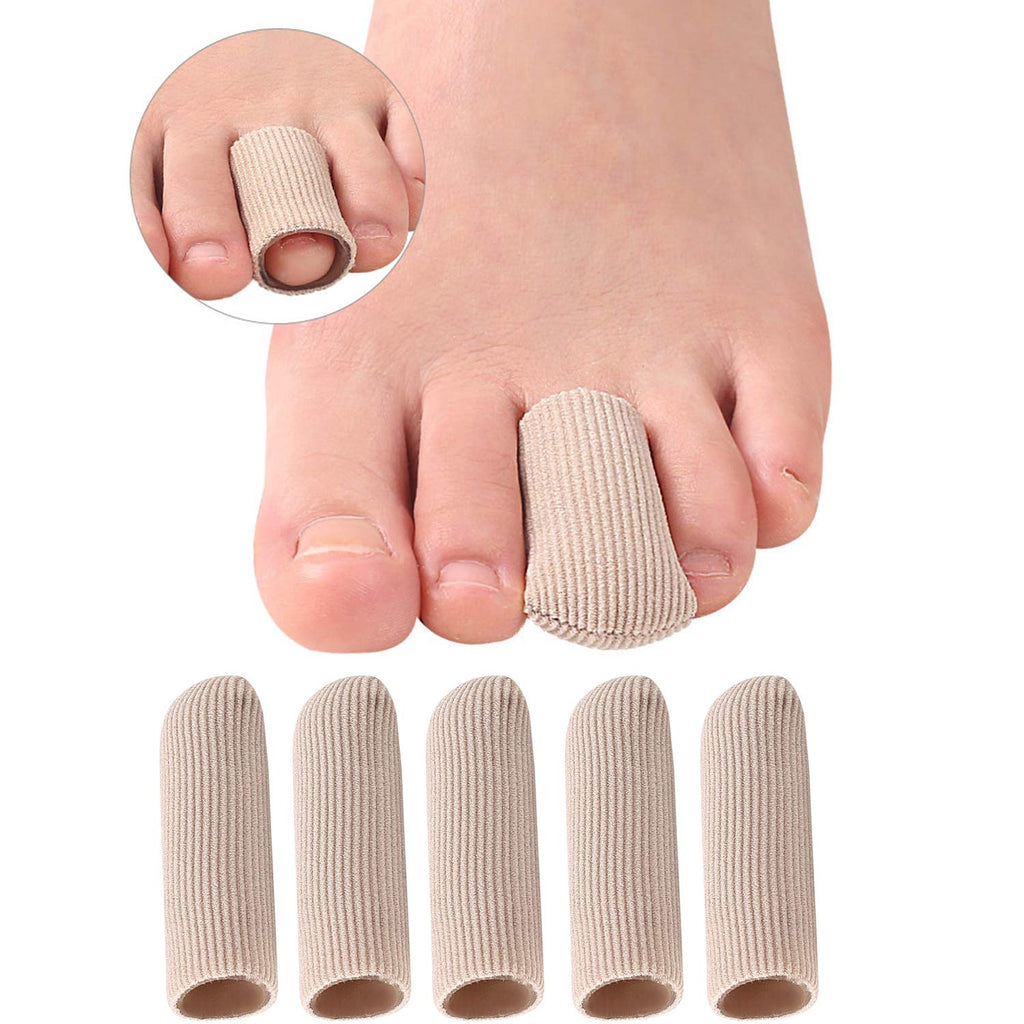 [Australia] - 5 Pieces Gel Toe Protectors, Fabric and Silicone Caps, Toe Sleeves Support Toe Tubes for Arthritis, Hammer Toe, Corn Blister, Friction and Rubbing (M Size) 