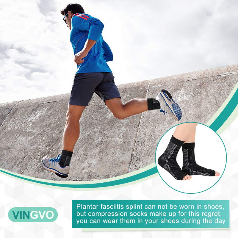 [Australia] - Foot Heating Pad,Plantar Fasciitis Support Brace 1 Pair Compression Foot Sleeves Heated Therapy Night Splint Achilles Tendonitis for Arthritis Sprains Strains Heel Spur Torn Tendons Black Foot Splint+Socks 