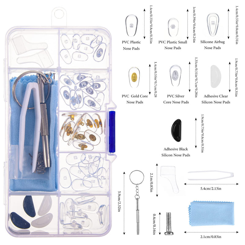 [Australia] - SUSSURRO Eye Glasses Nose Pads, 27 Pairs Silicone Screw-in Nose Pads Glasses Repair Kit with Tweezer Screws Cleaning Cloth Ear Hooks for Most Eyeglasses 
