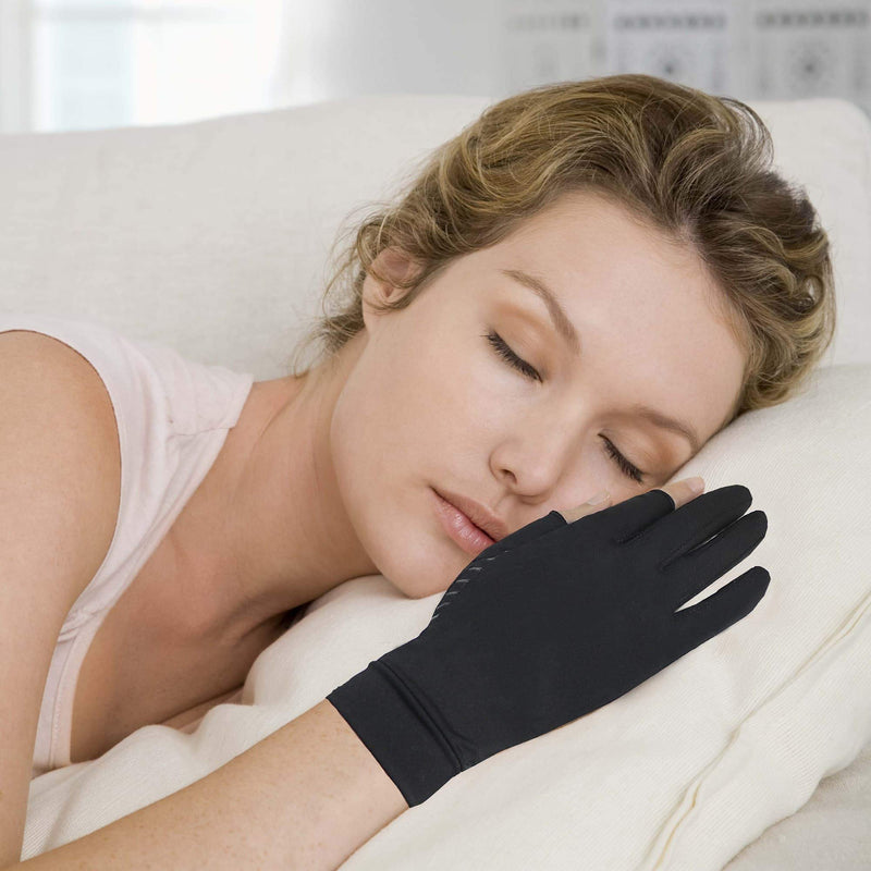 [Australia] - ITHW Copper Arthritis Gloves for Hand Pain Relief, Rheumatoid Osteoarthritis, Swelling, Carpal Tunnel, Compression Gloves for Arthritis for Men and Women (M) Medium (1 Pair) Three Finger-black 