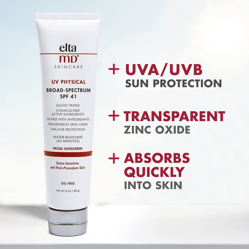 [Australia] - EltaMD UV Physical Tinted Mineral Sunscreen, Chemical-Free Face Sunscreen for Sensitive Skin and Post-Procedure Skin, Non-Greasy, Broad-Spectrum SPF 41, 3.0 oz 