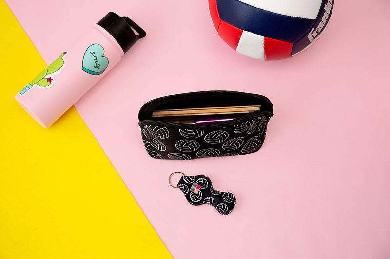 [Australia] - Zippered Cosmetic Bag for Women Large Makeup Pouch Teen Cute Storage Organizer(Black Volleyball) Black Volleyball 