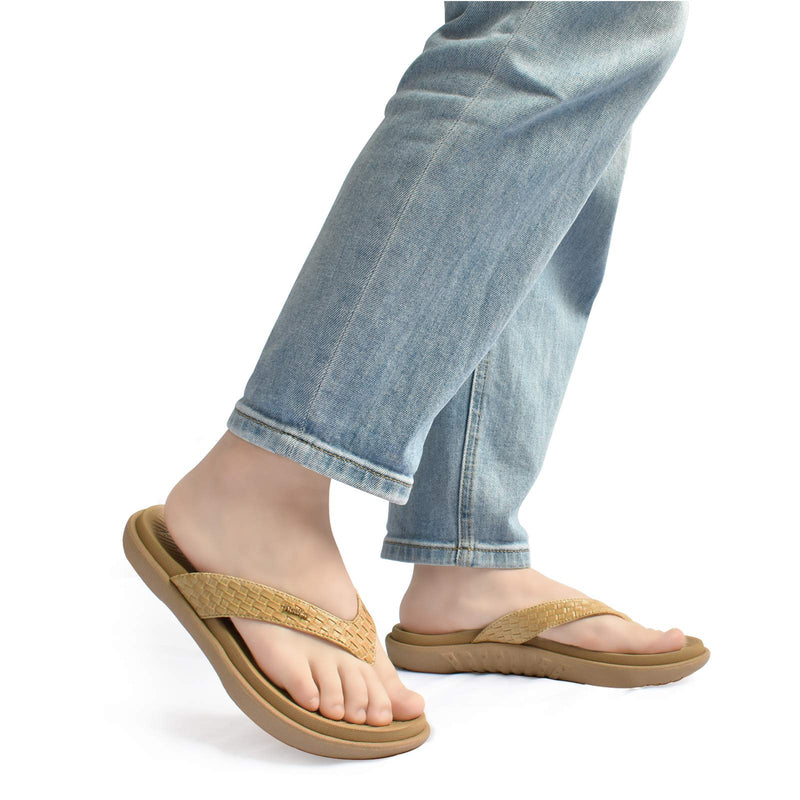 [Australia] - KUAILU Womens Flip Flops Ladies Yoga Mat Comfortable Walking Thong Sandals with Plantar Fasciitis Arch Support Slip On Indoor Outdoor for Summer 6 UK Beige 