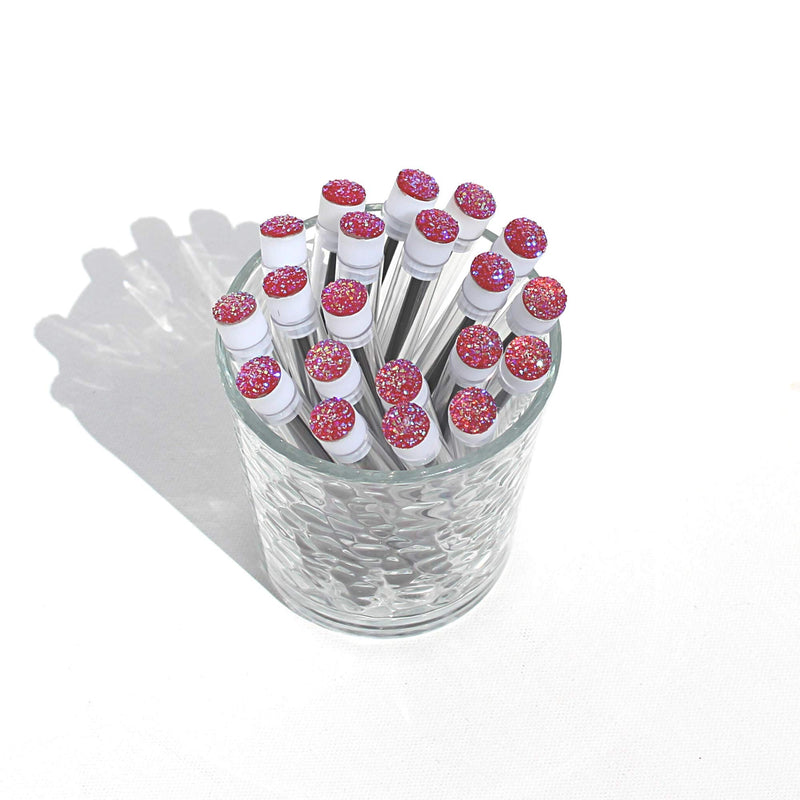[Australia] - Pink Druzy Lash Extension Brush Wands | 20 Pack | Black Spoolie Brush in Test Tube with Sparkly Pink Druzy Jewel Cabochon on Lid Disposable Mascara Wand 
