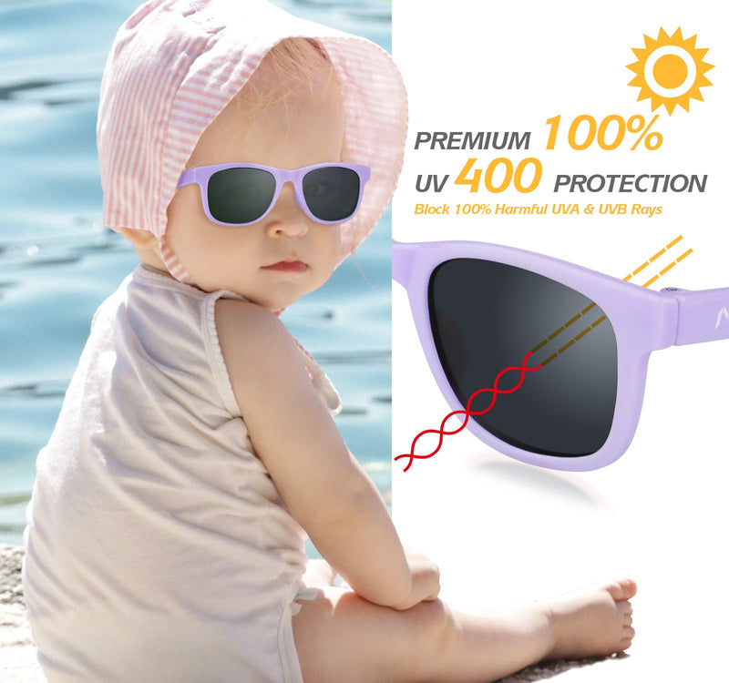 [Australia] - Nacuwa Baby Sunglasses - 100% UV Proof Sunglasses for Baby, Toddler, Kids - Ages 0-2 Years - Case and Pouch included Purple 