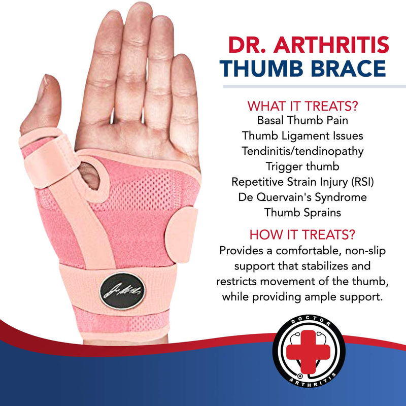 [Australia] - Dr. Arthritis Doctor Developed Thumb Brace / Thumb splint / Thumb spica splint / Thumb Stabilizer for Men and Women - & Doctor Written Handbook - For right and left hand (Pink, Single) Pink 