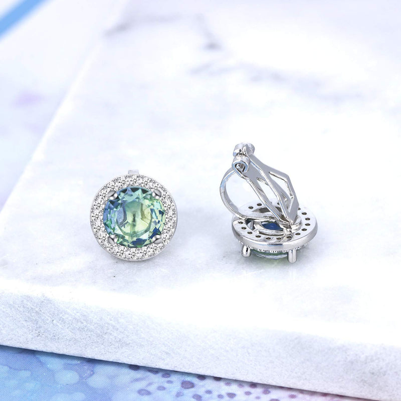 [Australia] - QUKE 8mm Shining Cubic Zirconia Crystal Round Clip On Earrings Non Pierced Jewellery Elegant Stud For Women Girls Ocean Blue 