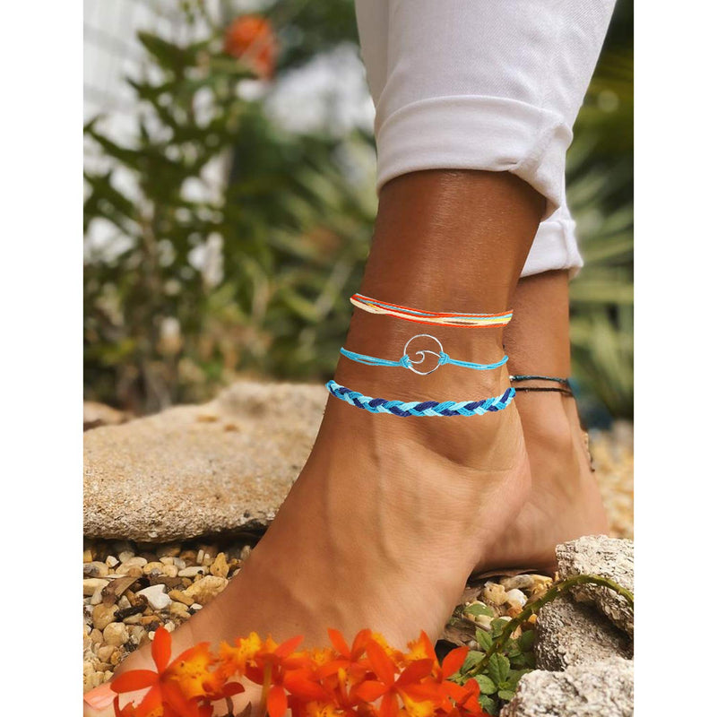 [Australia] - Wave Anklet for Women Vsco Bracelet Sunflower Braided Rope Bracelet Friendship Bohemian Handmade Bracelet Waterproof Anklet for Girls set 4 