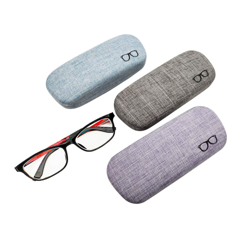 [Australia] - 3Pack Hard Shell Eyeglasses Case Protector Linen Fabrics Large Glasses Case Concise 