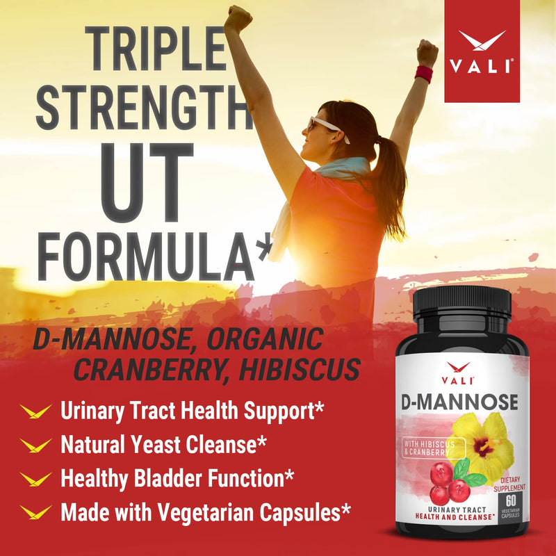 [Australia] - VALI D-Mannose 1000mg Urinary Tract Health Formula. Organic Cranberry Fruit Powder & Hibiscus. Healthy Bladder, Natural Cleanse, Fast Detox Flush, Herbal UT Function Support Pills. 60 Veggie Capsules 