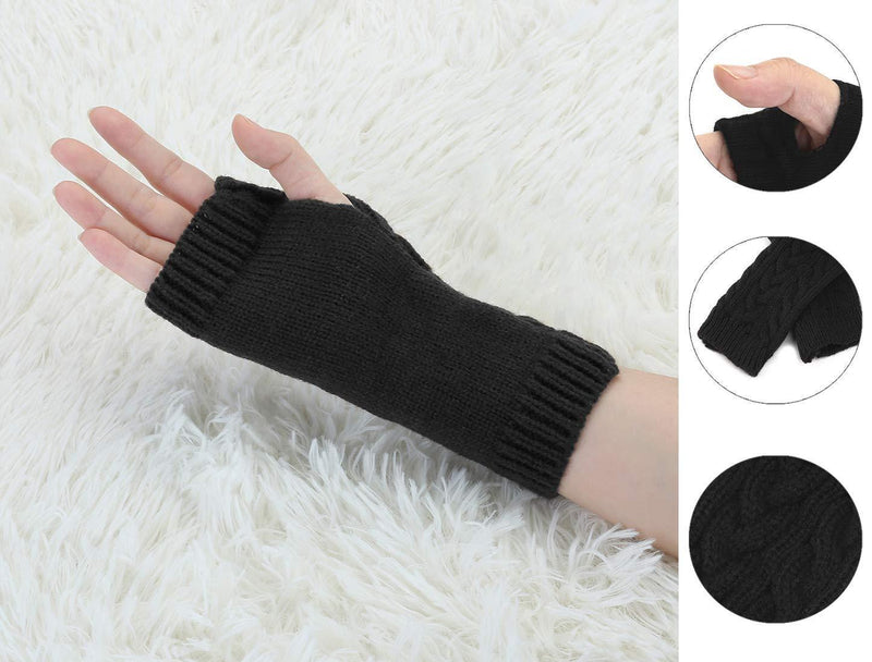 [Australia] - sourcing map Men Women Winter Wrist Warmer Stretchy Elastic Thumbhole Knitted Fingerless Gloves One Size Black 