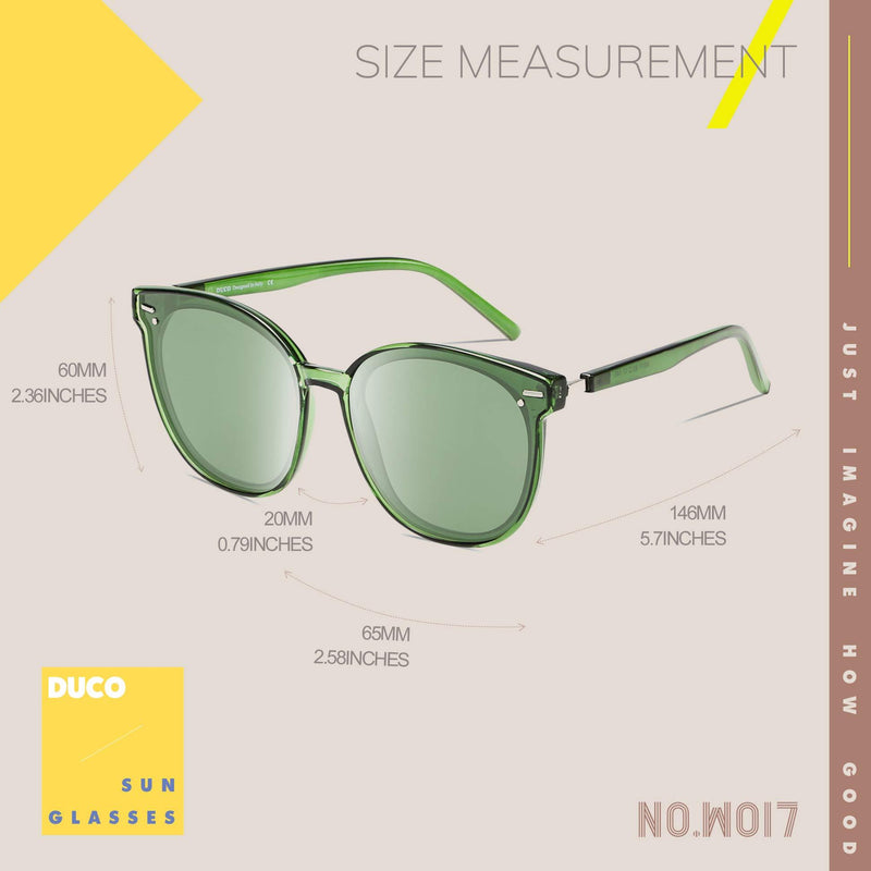 [Australia] - DUCO Fashion Round Vintage Retro Shades Sunglasses for Women W017 Transparent Green 