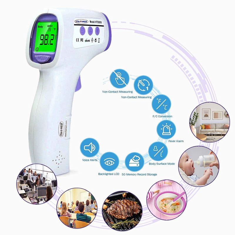 [Australia] - Digital Non-Contact Infrared Forehead Thermometer for Adults & Kids, Accurate Instant Reading, Dual Mode Body & Surface ˚C / ˚F, Intelligent Temperature/Fever Alert, Batteries Included 