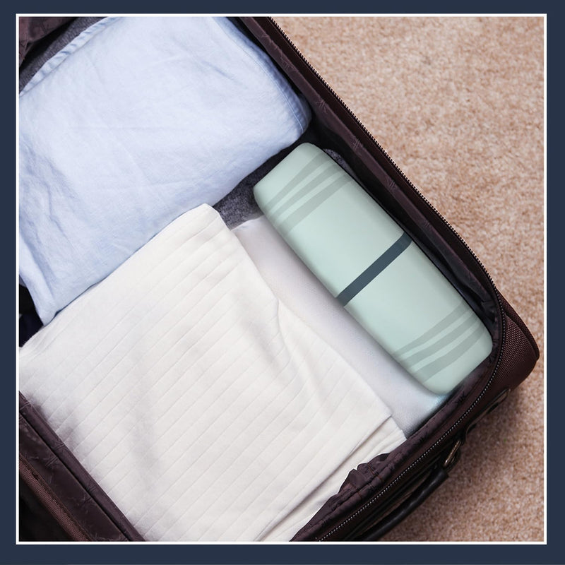 [Australia] - 2 Pcs Travel Toothbrush Case and Carrier, Plastic Portable Business Trips Wash Cup Holder Organizer for Trips and Daily Use (Grey+Grey green) Grey+grey Green 