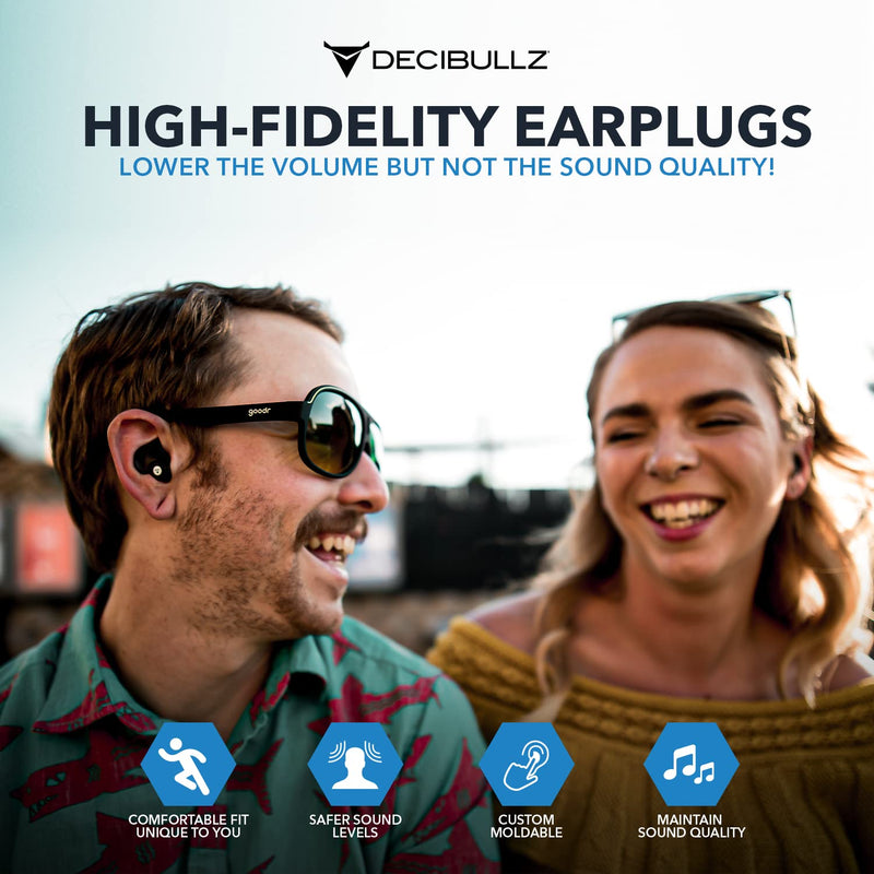 [Australia] - Decibullz Custom-Molded High Fidelity Earplugs, Hearing Protection for Concerts, Musicians, Drummers, and The Sensory Disorders, Black 