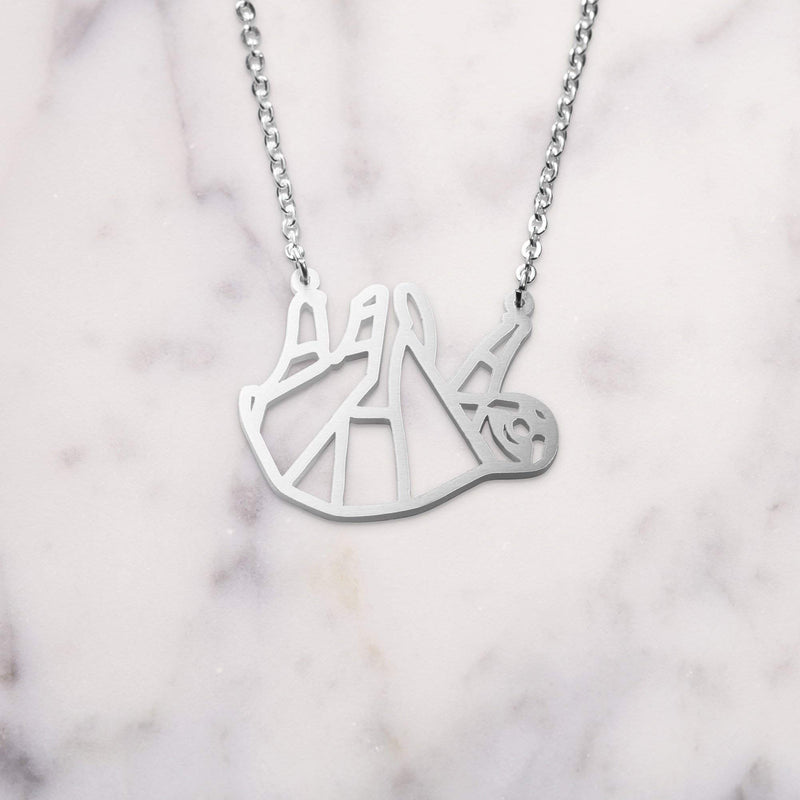 [Australia] - La Menagerie Sloth Silver Origami Jewelry & Silver Geometric Necklace – 925 Sterling Plated Silver Necklace & Sloth Necklaces for Women – Sloth Necklace for Girls & Origami Necklace 