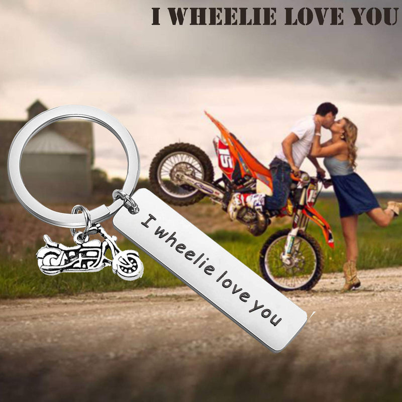 [Australia] - PLITI Motorcycle Biker Rider Keychain I Wheelie Love You Motorcycle Lover Couple Gift Husband Boyfriend Wheelie Love U Key 