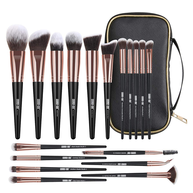 [Australia] - Makeup Brushes, 18 Pcs Professional Premium Synthetic Makeup Brush Set with Case, Foundation Kabuki Eye Travel Make up Brushes sets (Black Gold) BlackGold 