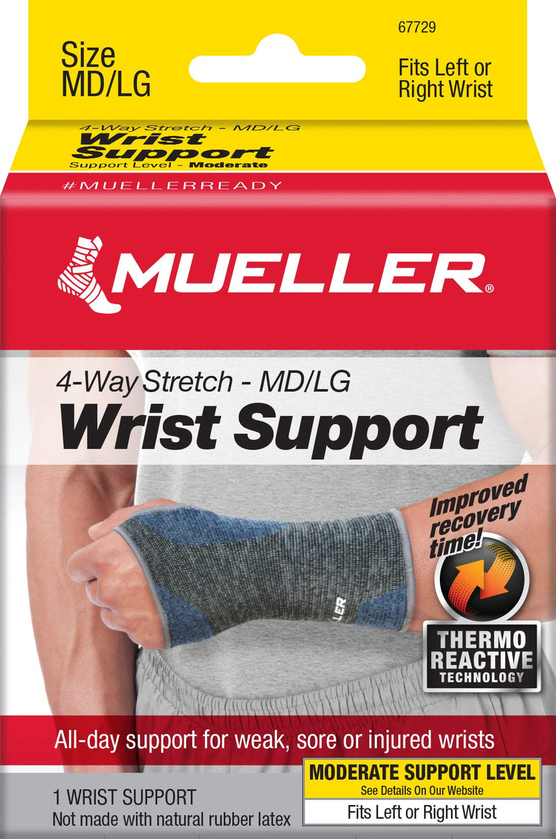 [Australia] - Mueller Sports Medicine FIR 4-Way Wrist Support Sleeve, For Men and Women, Black/Blue, M/L 