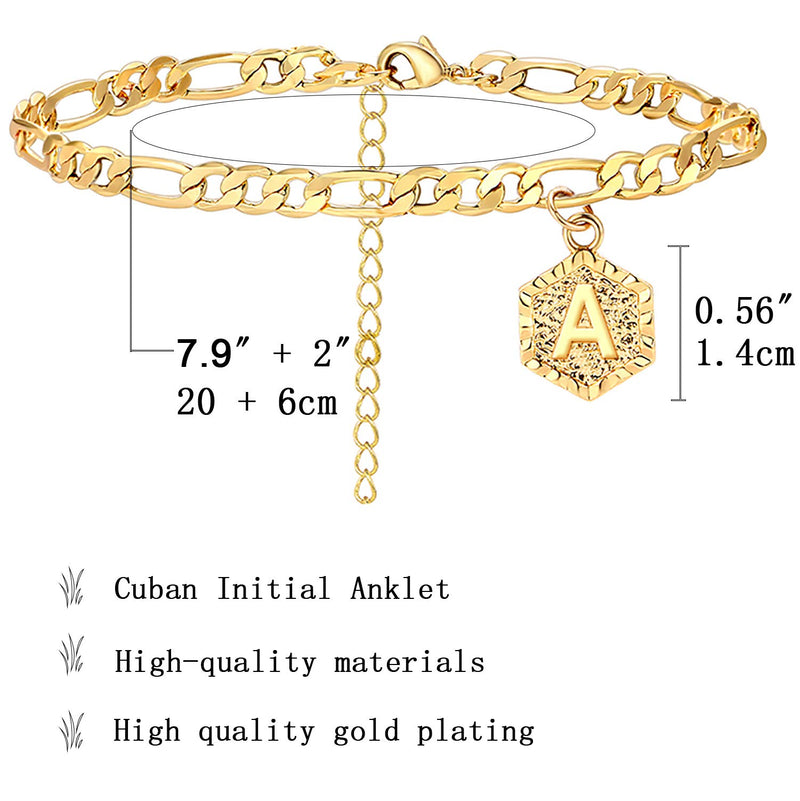 [Australia] - Long tiantian Initial Anklet for Women Cuban Ankle Bracelet with Letter Gold Alphabet Initial Anklet for Girls M 