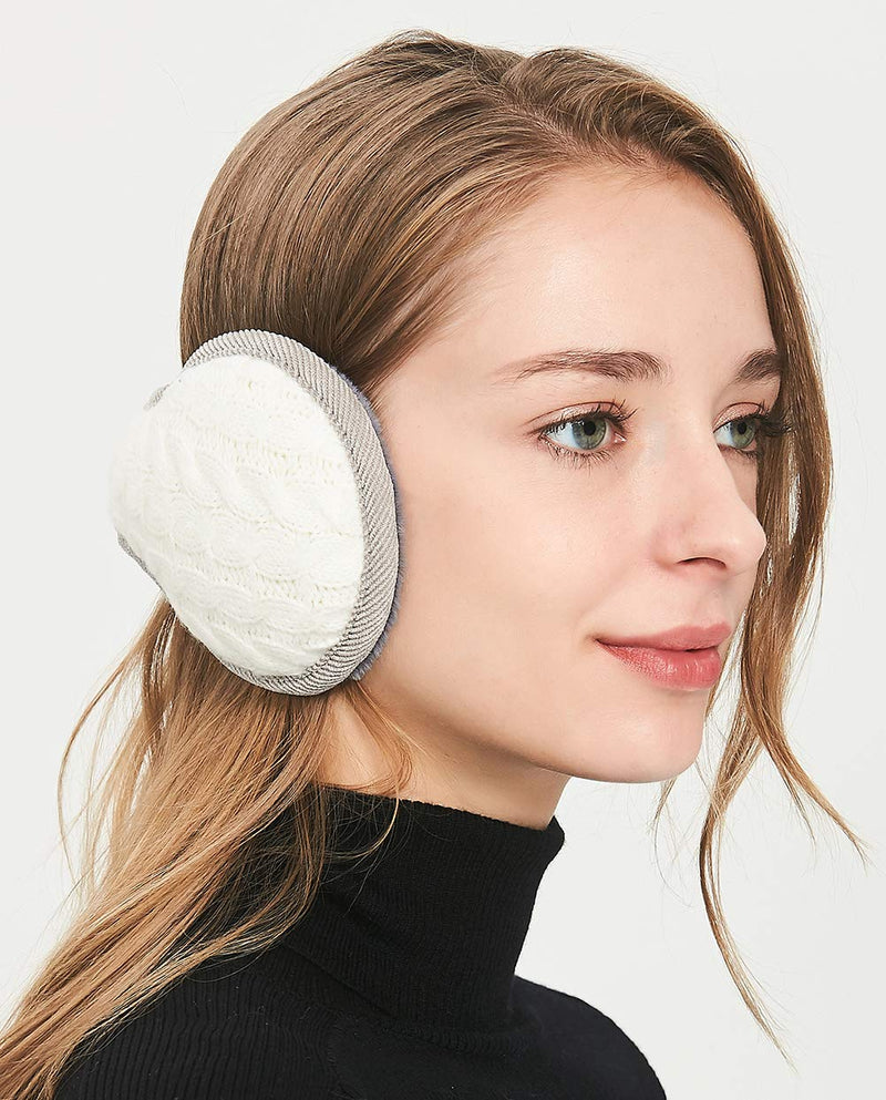 [Australia] - Unisex Warm Knit Women Earmuff Cashmere Winter Pure Color Earmuffs Fur Earwarmer Adjustable Wrap A-beige 