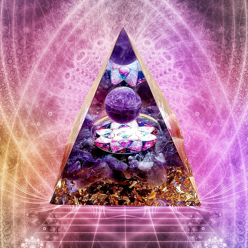[Australia] - Moonstone Crystal Orgone Pyramid Ogan Crystal Energy Tower Nature Reiki Chakra Crushed Stone Jewelry Flower of Life Crystal Orgonite Pyramid Healing 6cm Violet 