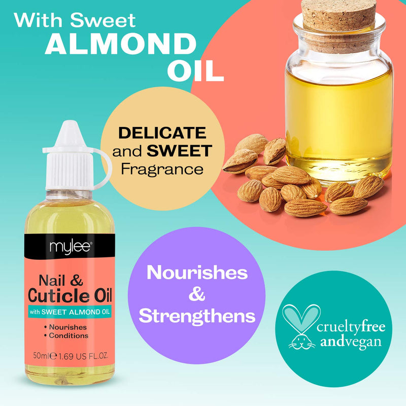 [Australia] - Mylee Sweet Almond Nail & Cuticle Oil 50ml, – Deeply Hydrating & Nourishing Cuticle Conditioner Oil, Non-Greasy Formula and Leaves No Sticky Residue, Lightly Scented With Almond Oil 
