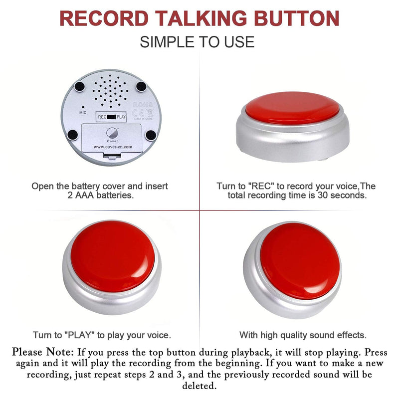 [Australia] - Cover Talking Button Record & Playback Your Own Message 30 Second Custom Recordable, Easy Sound Recorder Set of 2 (Silver+Yellow) Silver+Yellow 