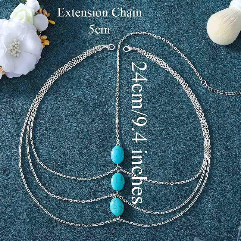 [Australia] - Fashband Turquoise Layered Head Chain Silver Festival Hair Accessories Bridal Headchain Jewelry for Women and Girls (Silver) 