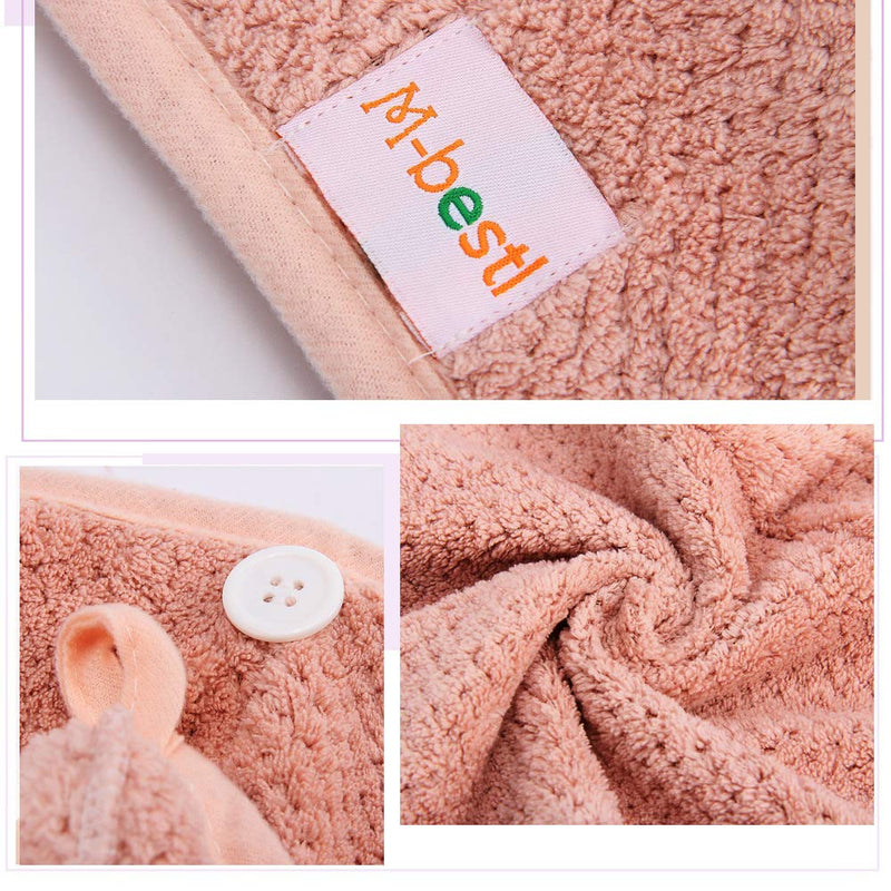 [Australia] - 2 Pack Hair Towel Wrap,Hair Drying Towel with Button, Microfibre Hair Towel, Dry Hair Hat, Bath Hair Cap (Pink&Beige) Pink&beige 