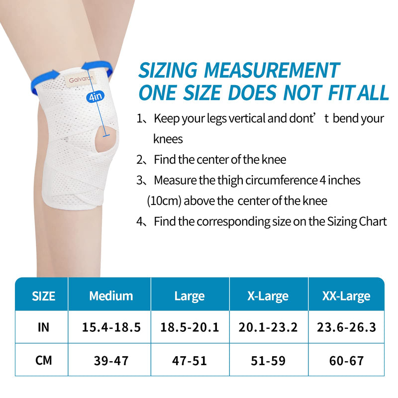 [Australia] - Galvaran Knee Brace with Side Stabilizers for Meniscal Tear Knee Pain ACL MCL Arthritis Injuries Recovery, Breathable Adjustable Knee Support for Men and Women Medium White 